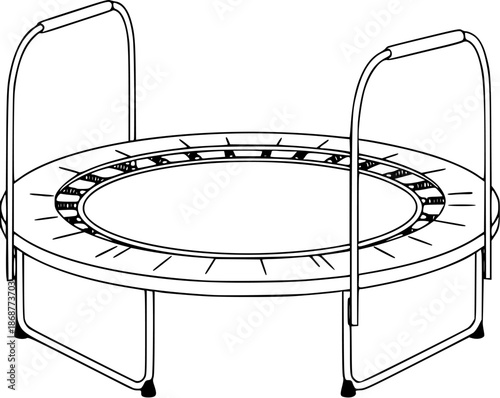 Minimalist line art of a small trampoline in black and white style
