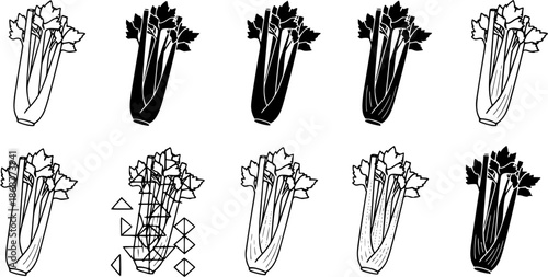 Different celery icon styles in black and white for design projects
