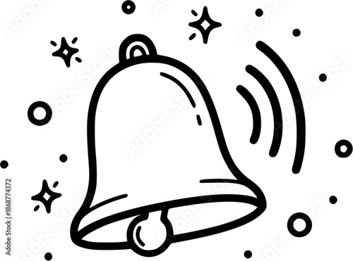 Simple hand-drawn bell icon ringing with sound waves and notification alerts
