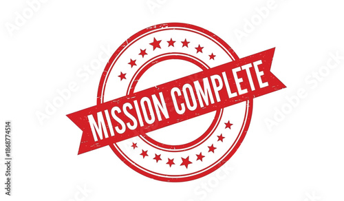 Red mission complete stamp with stars