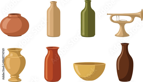 Flat design set of 6 ceramic vase shapes round vase cylinder bottle vase trumpet and urn shape