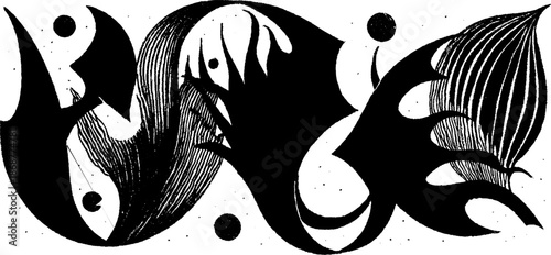 Dynamic abstract ink illustration with bold contrast and fluid forms