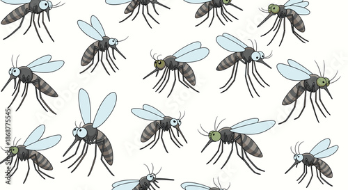 Cartoon mosquitoes isolated on white background, a whimsical illustration of the pesky insects, perfect for educational materials or lighthearted designs