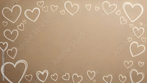 Heart border illustration on textured brown background  
