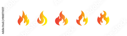 Collection of  Fire Flame Icon. minimal fire flame icon set. Fire flames, bright fireball, heat wildfire and red hot bonfire, campfire, red fiery flames isolated vector illustration set.