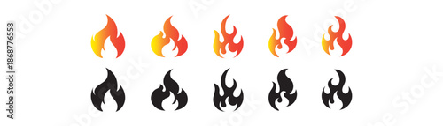 Fire Flame Icon Set. Fire Icon Collection with Modern Flat Flame Symbols Vector Design. Fire Flame Icons with Gradient and Solid Silhouette Vector Illustration