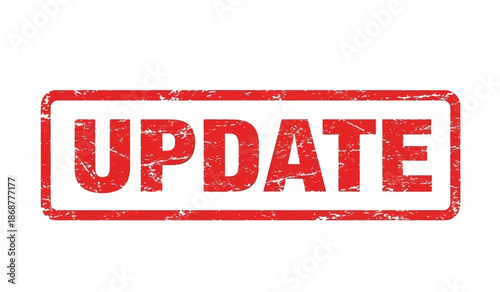 A red update stamp on a with a distressed texture