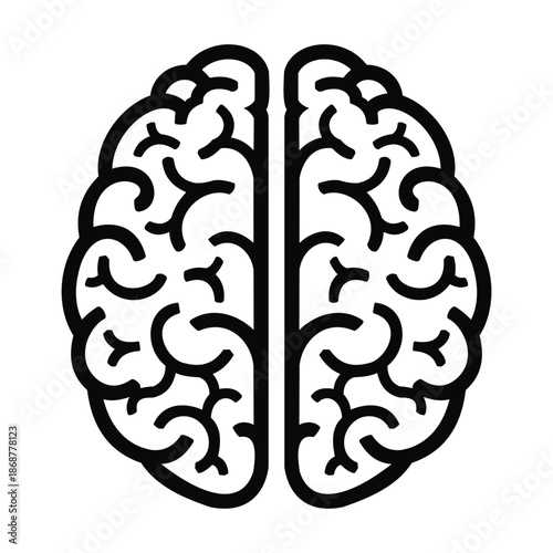 Black and white illustration of a human brain with detailed sections vector illustration