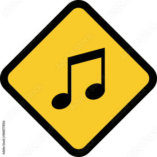 Yellow Warning Sign with Musical Note Symbol Alerting to Music Sound or Audio Zone
