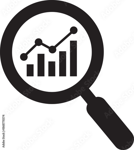 Magnifying glass over chart data analysis finance research graphic