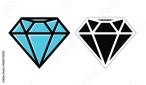 Two colorful diamond shapes with black and white lines on pure