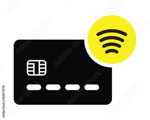 Contactless Credit Card Icon - Minimalist EMV Chip and Signal Payment Vector