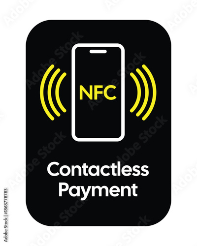 Vertical NFC Contactless Payment Sign - Professional Mobile Transaction Signage Vector