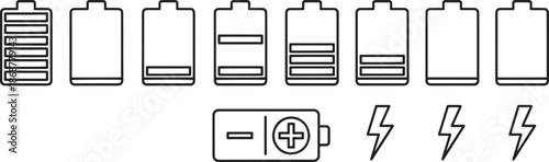 Battery charge level status icons and energy power symbols collection