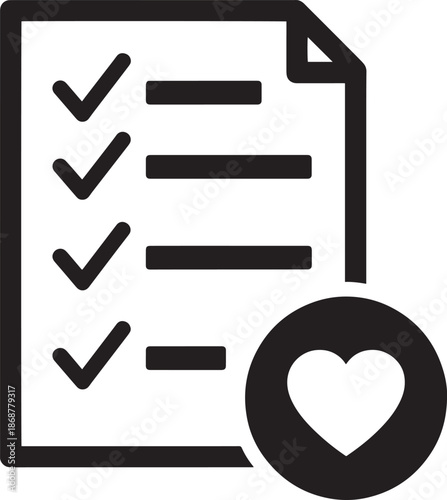 Checklist document with heart icon black vector illustration isolated