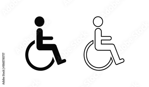 Black and white line icons of people in wheelchairs for accessibility signs