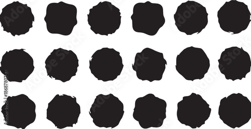 Set of black hand drawn ink splash circle shapes for graphic design