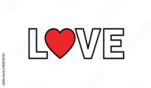 A stylized illustration of the word love with a heart replacing the o