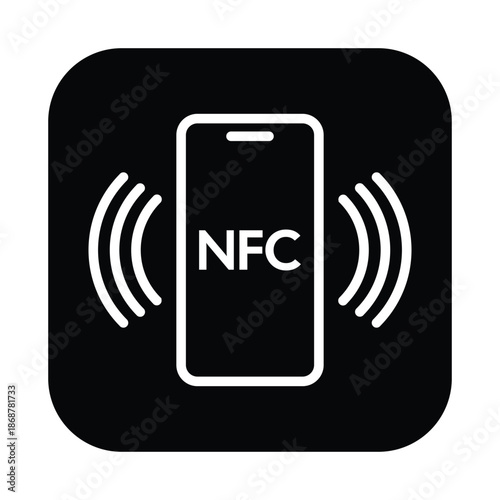 NFC Mobile Payment Icon - White Minimalist Smartphone Signal Vector on Black
