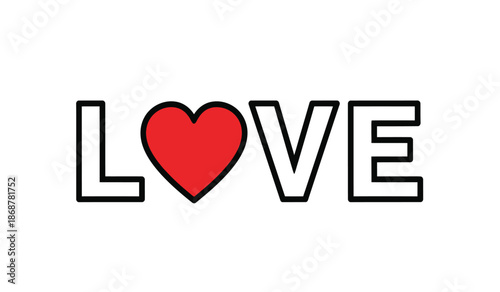 A stylized illustration of the word love with a heart replacing the o