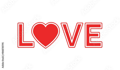 Red heart symbol with love text on for valentines day