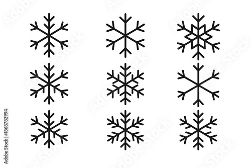 Minimal Snowflake Icons Set Vector Isolated on White Background