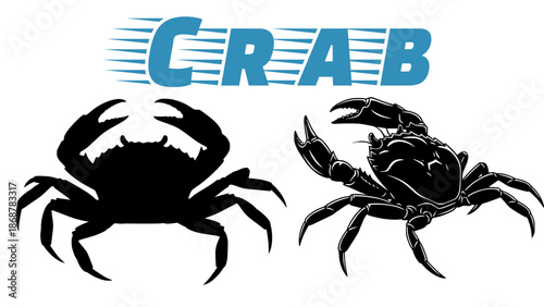 Pair of crabs in silhouettes vector isolated on transparent background.