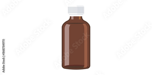 Generic brown medicine bottle with white cap isolated on white background Pharmaceutical syrup or liquid drug container