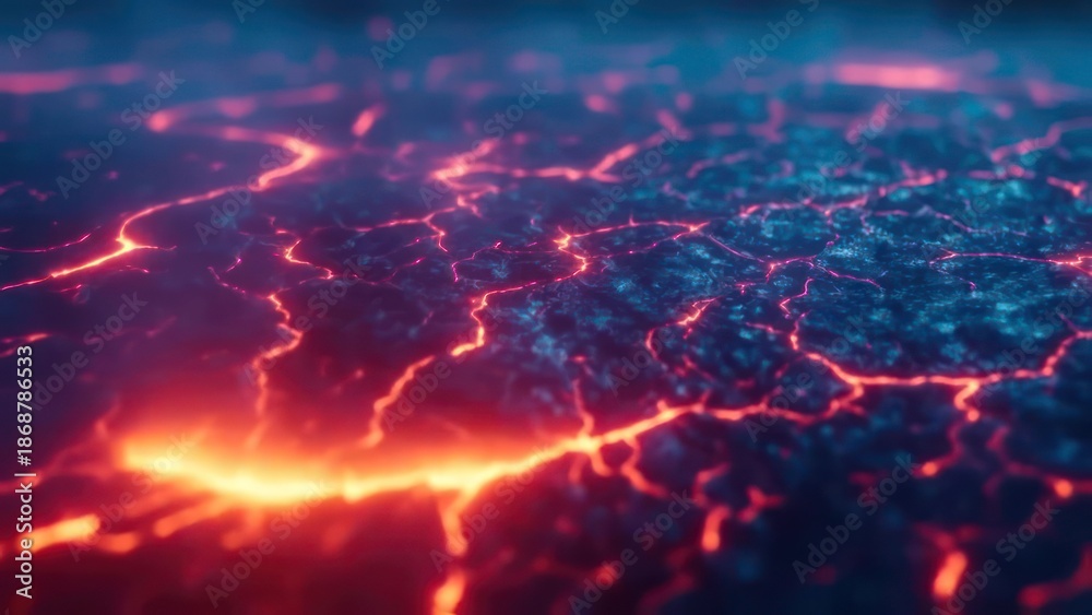 Fototapeta premium Fiery Lava Flow With Cracked Earth Texture.