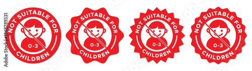 Not Suitable for Children Label and Badge with Warning Safety Icon Vector