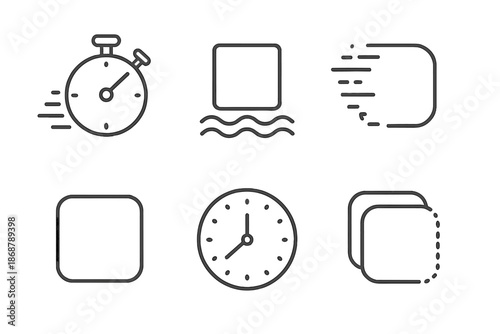 Short-Lived Media Icons. Line vector icons of short-duration media lifespan: rapid timer, ephemeral block, dissolve motion, soft