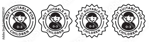 Not Suitable for Children Label and Badge with Warning Safety Icon Vector
