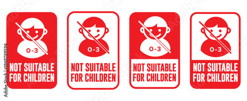 Not Suitable for Children Label and Badge with Warning Safety Icon Vector