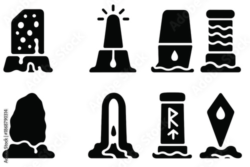 Porous Prophecy Monolith. Solid style icons of a monument that predicts through osmosis: porous prophecy monolith, glowing