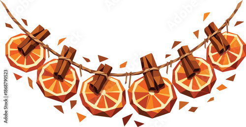 Organic Garland Vector. Low-poly vector illustration focused on an organic biodegradable garland composed of dried orange slices