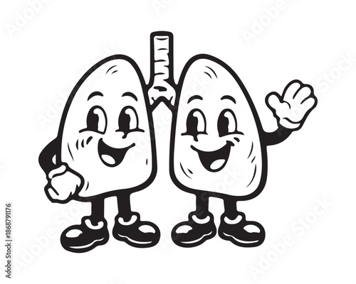 Happy Cartoon Lungs Waving Cheerfully Promoting Health and Vitality