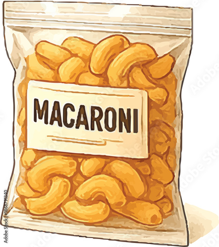 Convenient Ziplock Macacararoni Pasta Bag, Cute Illustrated Elbow Noodles in Clear Pouch