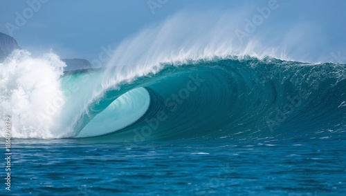 Waves Break on the Shoreline Under a Clear Blue Sky at Midday Near the Ocean