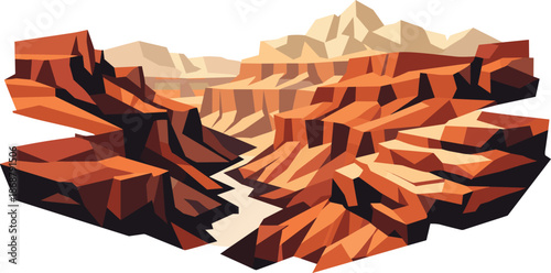 Stylized Grand Canyon Geometry. Low-poly vector illustration focused on a stylized symbolic interpretation of the Grand Canyon,