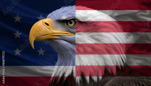 Bald Eagle and American Flag Together in a Symbolic Representation of Freedom...