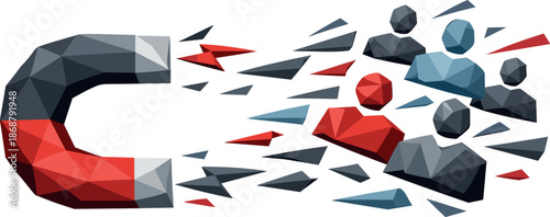 Business Magnet Concept. Low-poly vector illustration focused on a business attraction magnet concept, polygonal geometric style