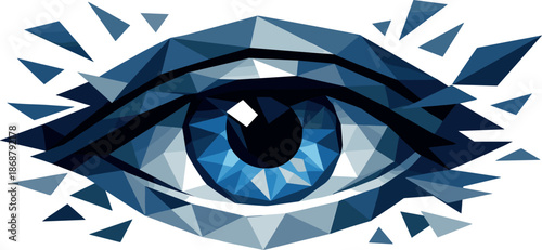 Geometric Eye Design. Low-poly vector illustration of a human eye symbolizing vision, insight, and perception, polygonal geometric