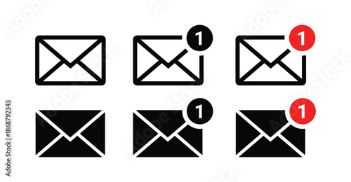 Black Envelope Icons With Notification Badges email isolated on transparent background