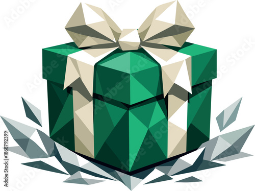 Geometric Gift Illustration. Low-poly vector illustration of a wrapped present representing holidays, birthdays, and festive