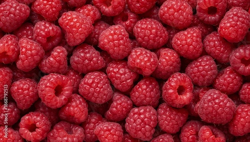Fresh Raspberries Piled Together in a Close-Up View Ready for Cooking or Eati...