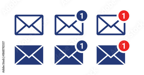 Dark Blue Envelope Icons With Notification Badges email isolated on transparent background