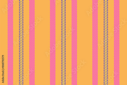 Fissue texture seamless textile, mix fabric lines vector. Vrofessional vertical stripe background pattern in orange and magenta colors.