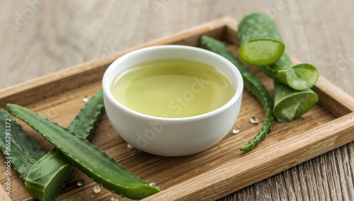 Health Benefits of Aloe Vera Gel in a Bowl With Fresh Leaves on a Wooden Board