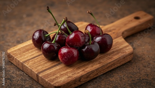 Fresh Cherries on Wooden Board Ready for Cooking or Snacking During Summer