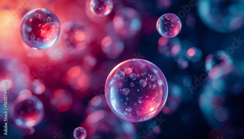 Floating Spheres and Shapes in a Colorful Abstract Scene of Light and Reflect...